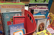 Two baskets filled with books and activities